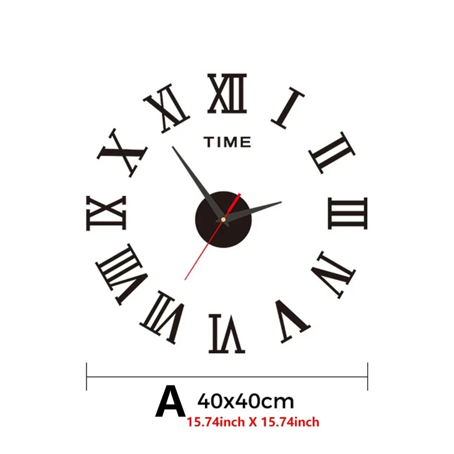 Large Size 3D DIY Silent Wall Clock Black/Gold/Silver Simple Modern Punch-Free Wall Sticker Clock