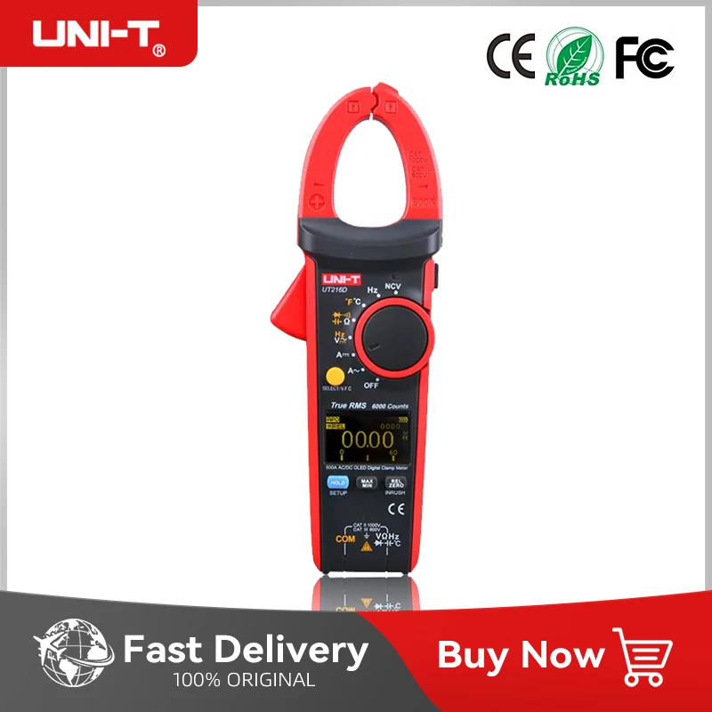 UNI-T UT216C 600A True RMS Digital Clamp Meter AC DC Current Auto Range Multimeter NCV Non-Contact Voltage UT216D UT216