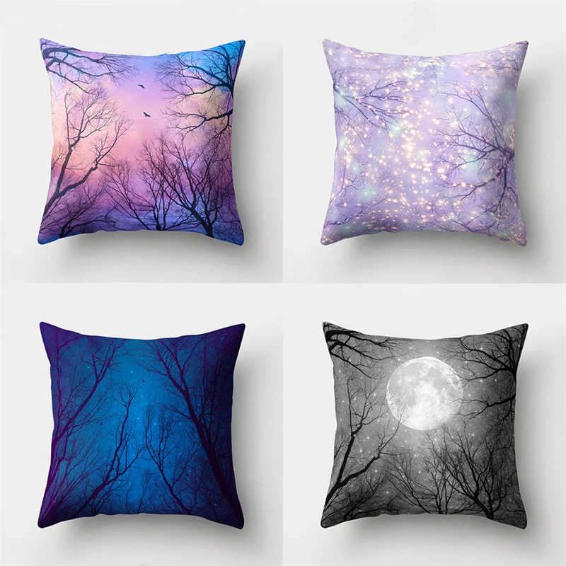 Moonlight landscape polyester cushion cover for home bedroom living room sofa car decoration waist  pillowcase