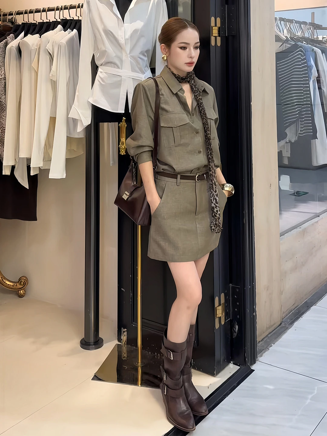 Ladies Linen Shirt And Short Skirt Set Fashionable Slimming Sun Protection Business Casual Two Piece Suit for Autumn And Summer
