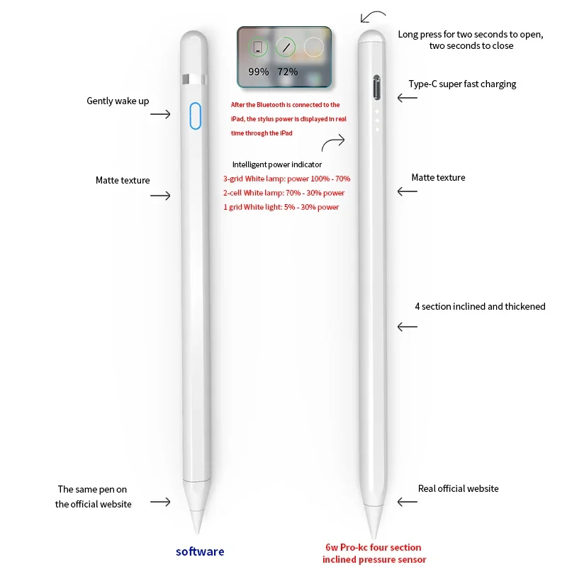 Pen For Apple Pencil Palm Rejection Power Display iPad Pencil Pen For iPad 2023 2022 2021 2019 2018 Pro Air Mini Specific Stylus