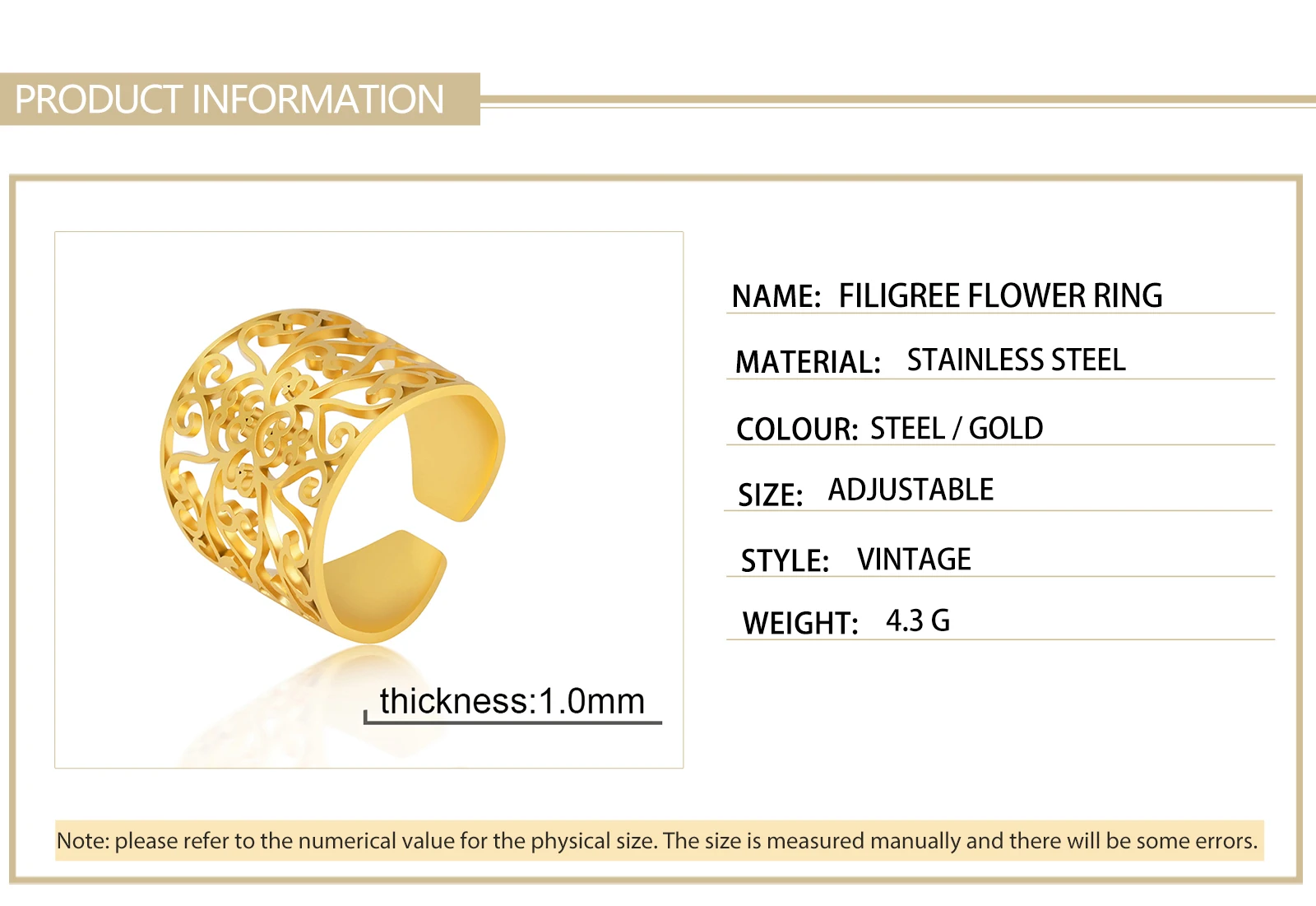 Skyrim Vintage Filigran-Blumenring für Damen, Offener Verstellbarer Edelstahlring, Ästhetischer Schmuck 2026, Hochzeits- und Verlobungsgeschenk – Detail 2