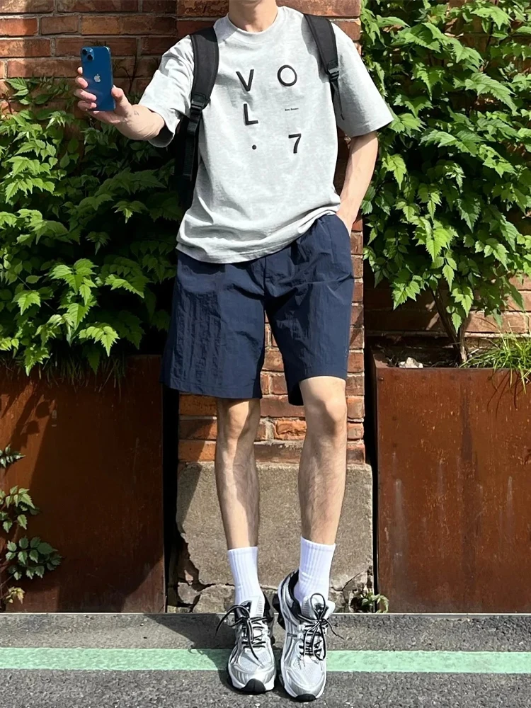 

Мужские брюки из ледяного шелка Qui Dry, прямого кроя, повседневные, летние, спортивные, синие, длиной четыре-пять дюймов, для города