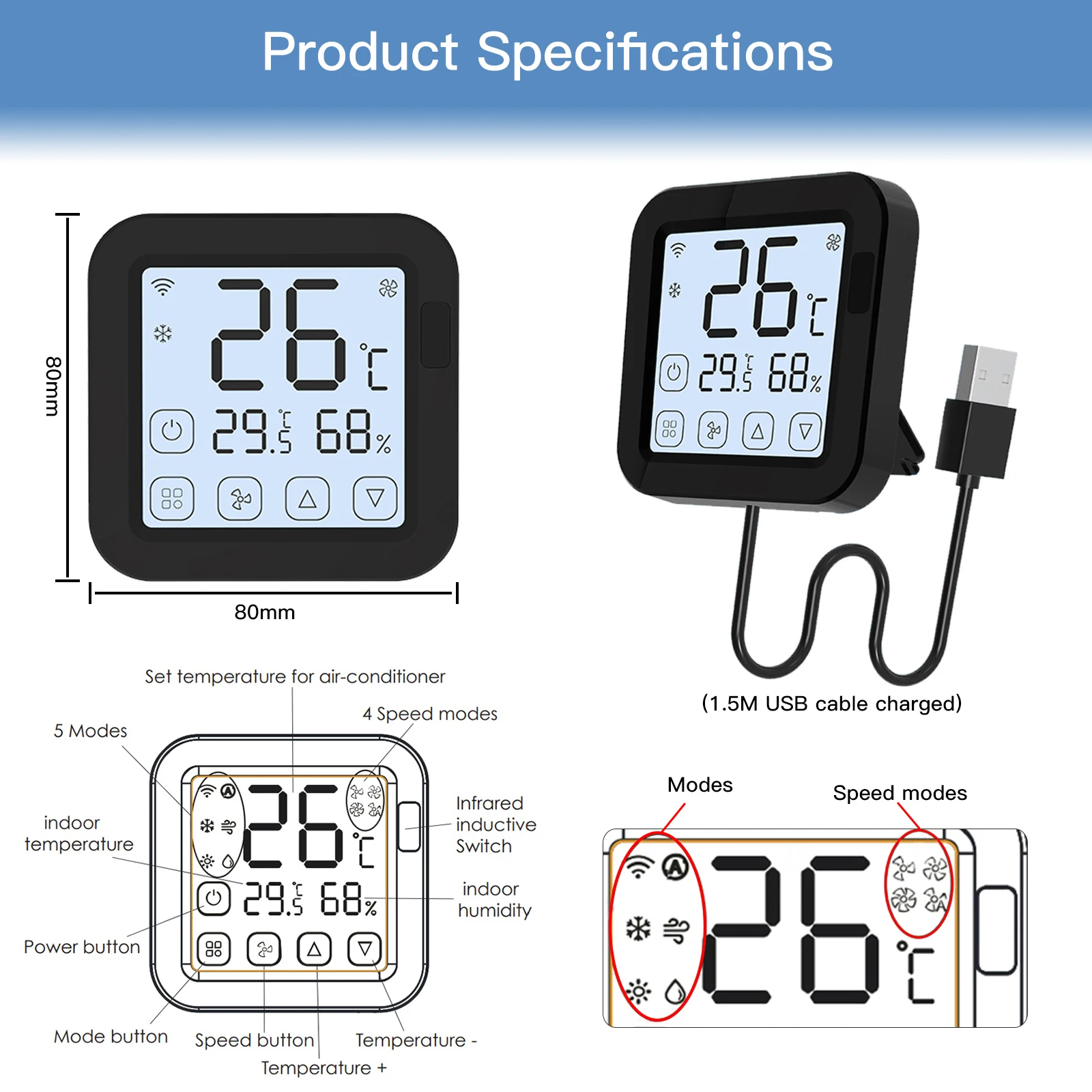 Tuya Smart Wifi IR Air Conditioner Controller Thermostat LCD Display App Control Temperature Humidity Sensor Monitor Thermostat