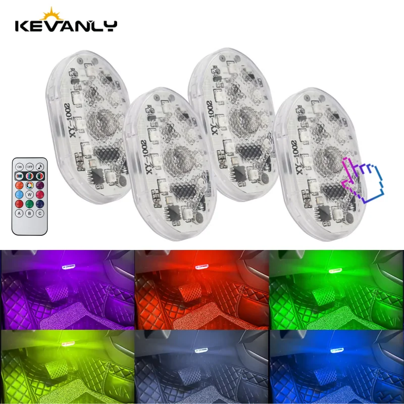 2/4in1 Car Interior LED Touch Sensor Ambient Light With Remote Voice Control Auto Reading Lamp RGB For UTV ATV MOTO Decoration