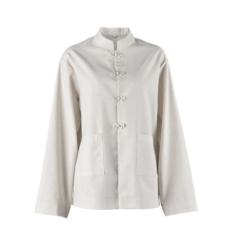 YLT Women 2026 Spring Summer New Hot Chinese Style Cotton Linen Stand Collar Frog Button Blouse Elegant Commute Trendy Top Daily