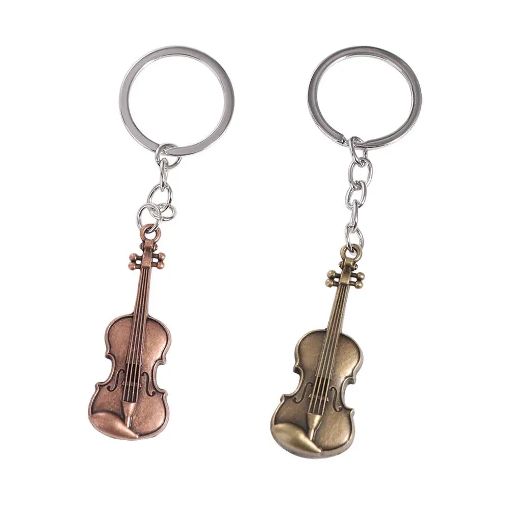 Copper Bronze Violin Key Chain Classical Mini Vintage Violin Keyring Cello Bag Charm Musical Instrument Pendant Music Lovers