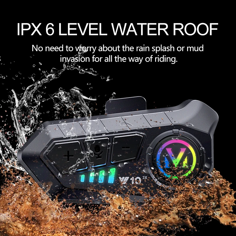 

2PCS Y10 2x Helmet BT 5.3 For 2 Riders Intercommunicator 300M Waterproof Music SharinMotorcycle Intercom Headsetg Interphone