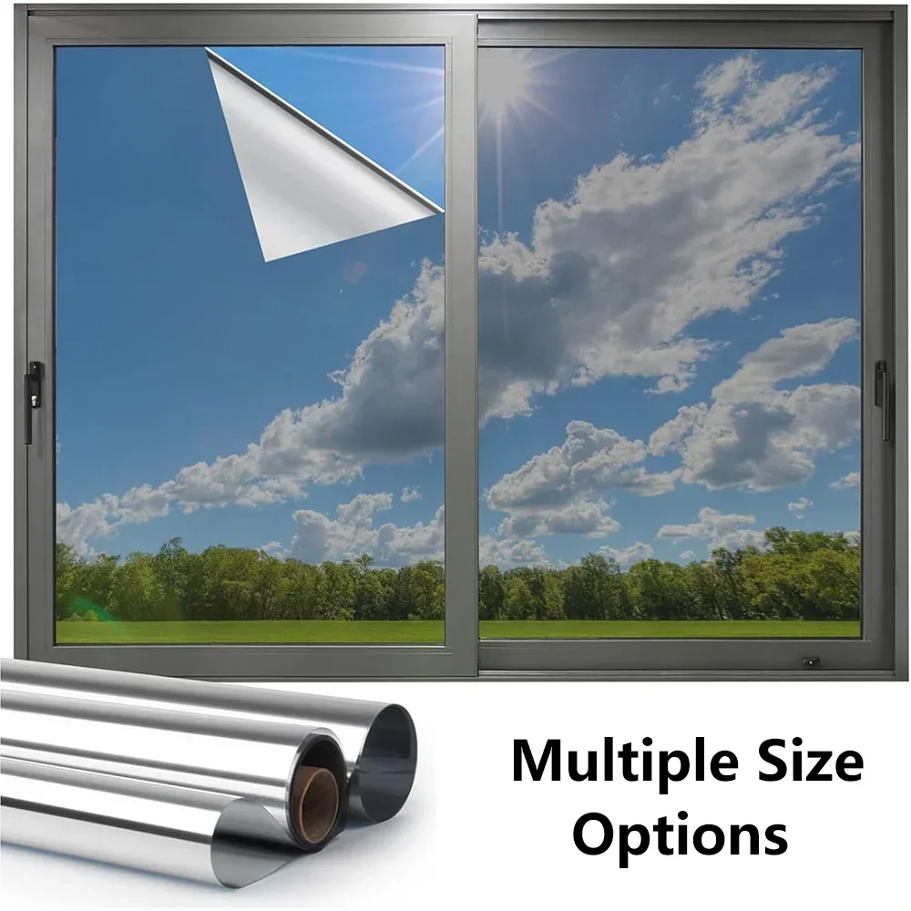 

Window Privacy Film One Way Daytime Privacy Static Cling Sun Blocking Anti UV Reflective Window Tint for Home and Office Silver