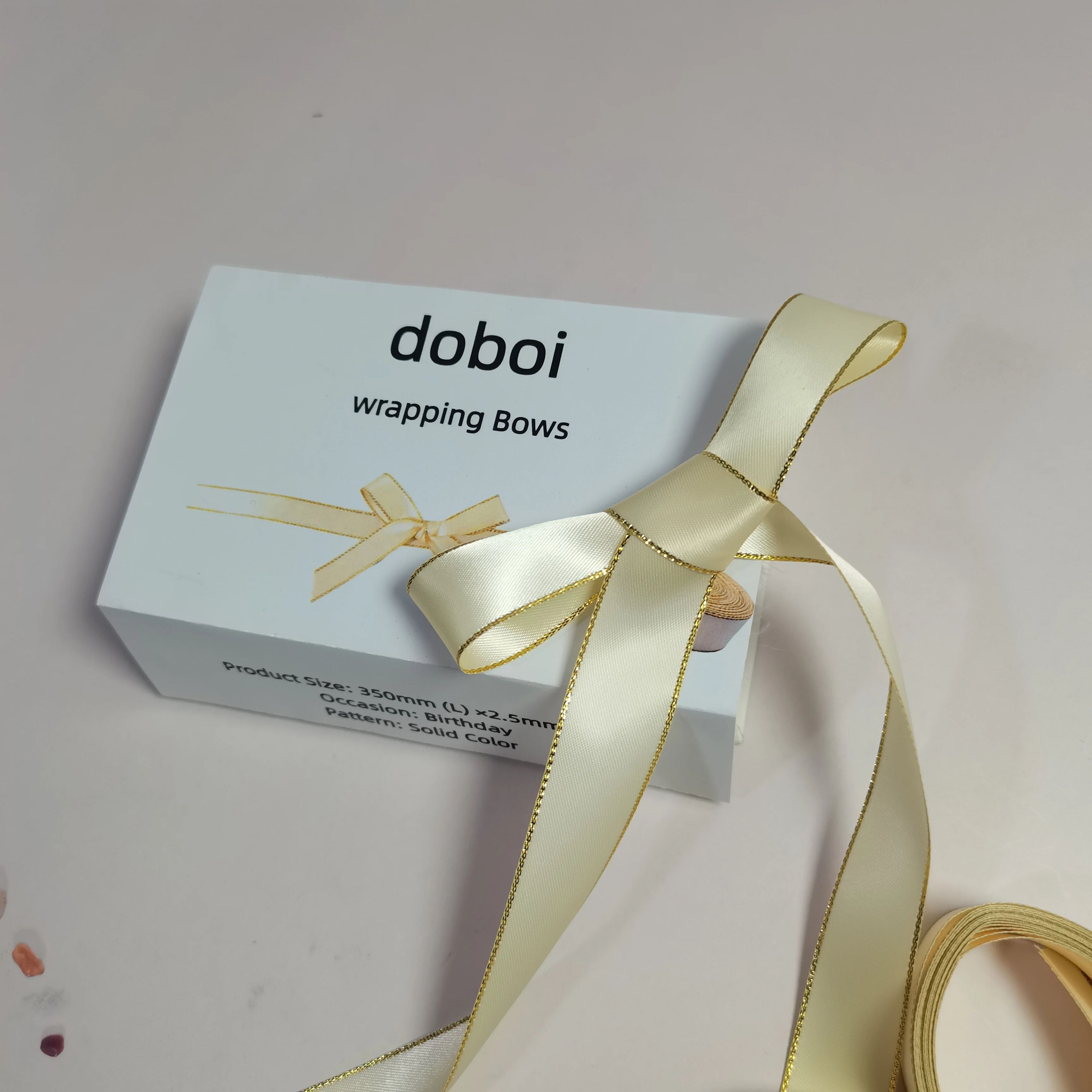 doboi 0.25*35cm Fresh Wrapping Bows Small Size Satin Ribbon Yellow Bows Flower Craft Decoration Handwork DIY Party Decoration