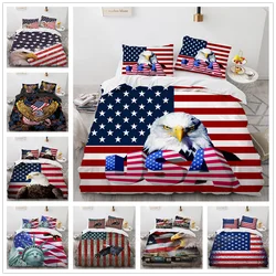 American Flag Bedding Set Bald Eagle Duvet Cover Set Patriot Flag Comforter Cover Set for Kids Teen Boys Bedroom Quilt Cover