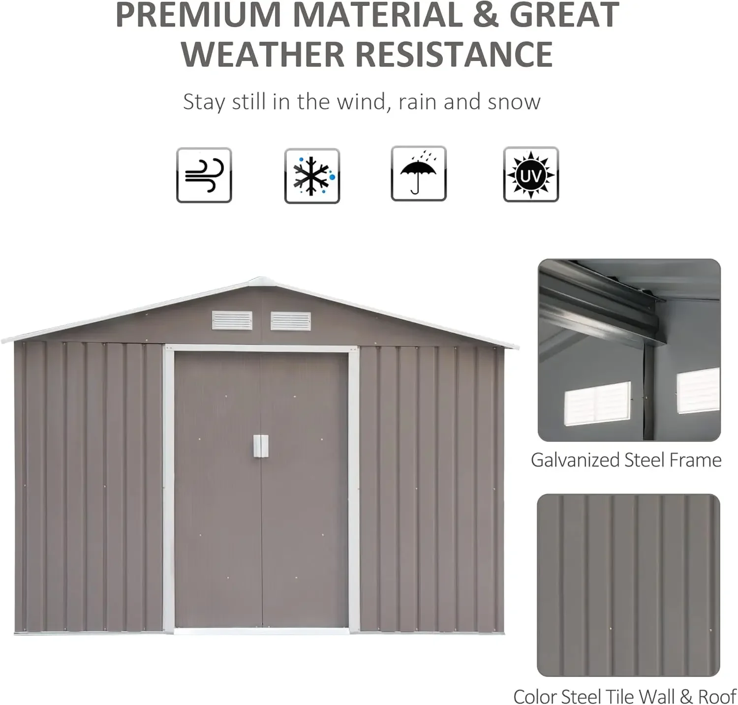 

[Скидка на цена! Шрус для хранения на открытом воздухе 9 x 6 футов, металлический навес для садовых инструментов с комплектом фундамента, двойной запираемой дверью, вентиляционными отверстиями и