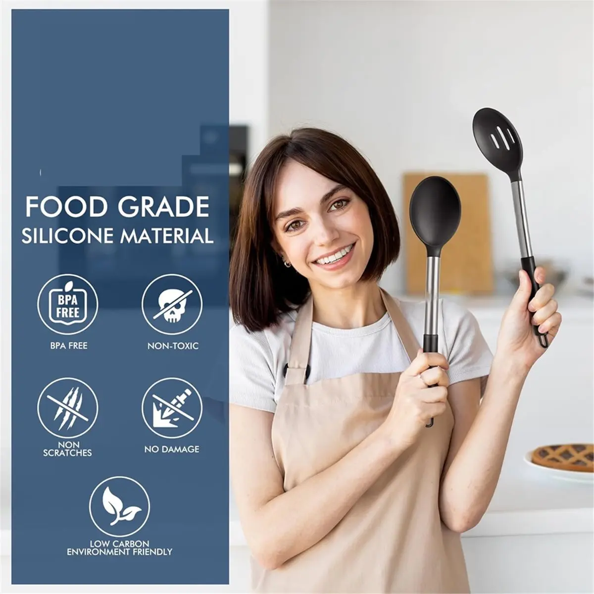 Calor grande conjunto de colher de cozinha de silicone, utensílios de cozinha livres antiaderentes