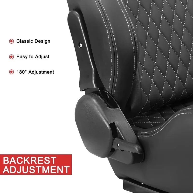 High Quality Leather Cushion Unit, 3D Full Wrap Sport Bucket Style, 70-180 Degree Adjustable, With 1 Slider, Universal Fit, Inte