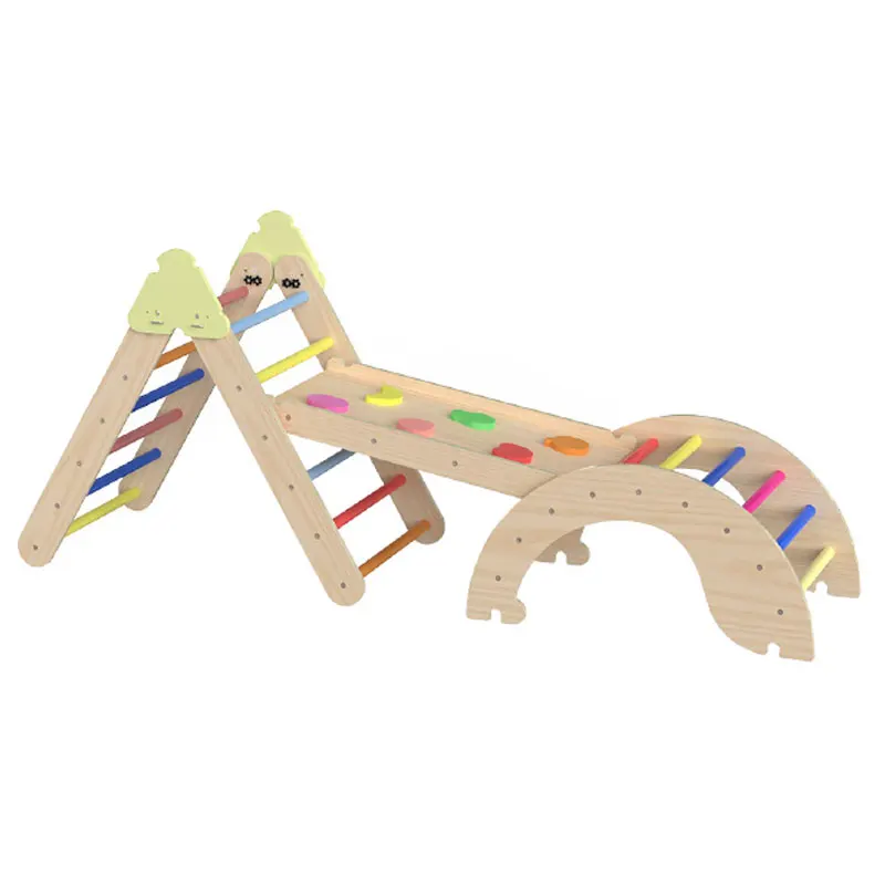 

Rainbow 3-in-1 Montessori Climbing Set Foldable Triangle Wooden Fruit Toys for Toddlers Boys and Girls