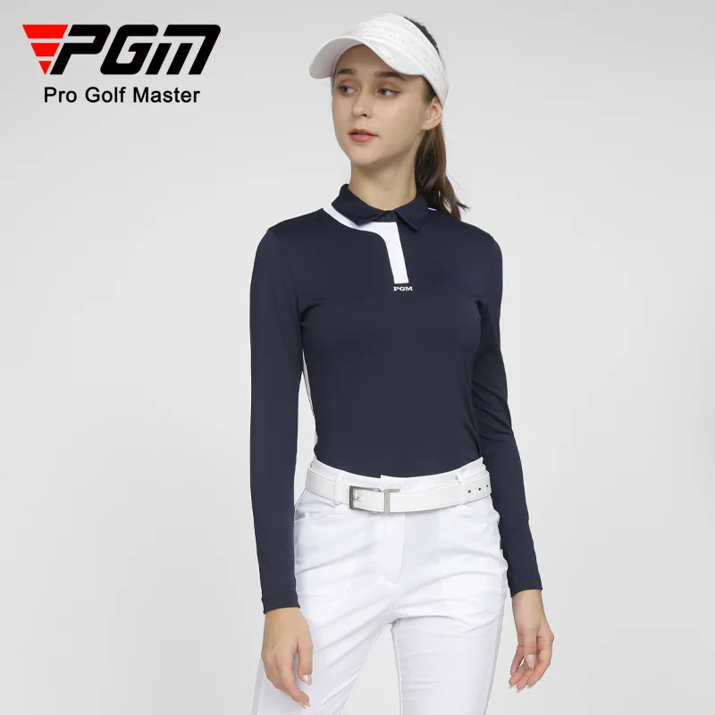 PGM Damska koszulka golfowa z długim rękawem dla kobiet T Shirt Jesień Zima Sportowy kolor tkaniny Kontrastowa strona Slim Design YF531