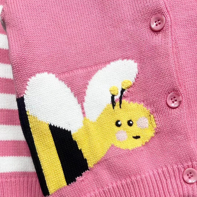 Little maven 2024 Autumn Clothes Baby Girls Sweater Coat Lovely Little Bee Cartoon Children Sweater Cardigan for Kids 2-7 year