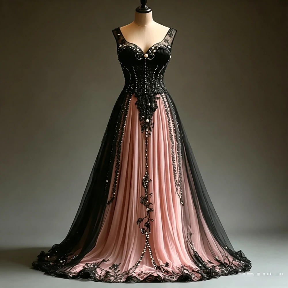 Luxury Beads A-line Floor Length Evening Dresses Customized Sleeveless Spaghetti Strap Back Zipper Modern Contrast Color Dress