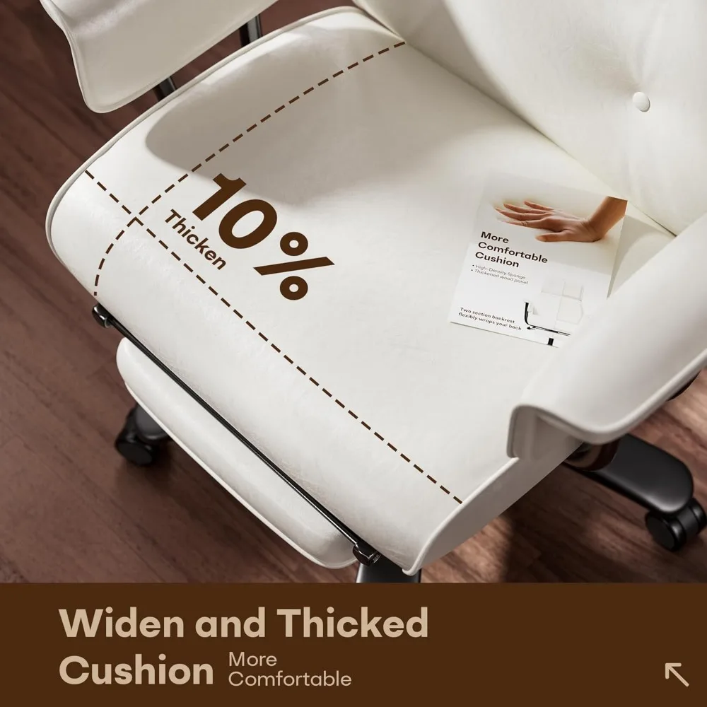 Reclining Office Chair with Footrest, Big and Tall Office Desk Chair 400lbs Wide Seat, Leather High Back Ergonomic Vintage Chair