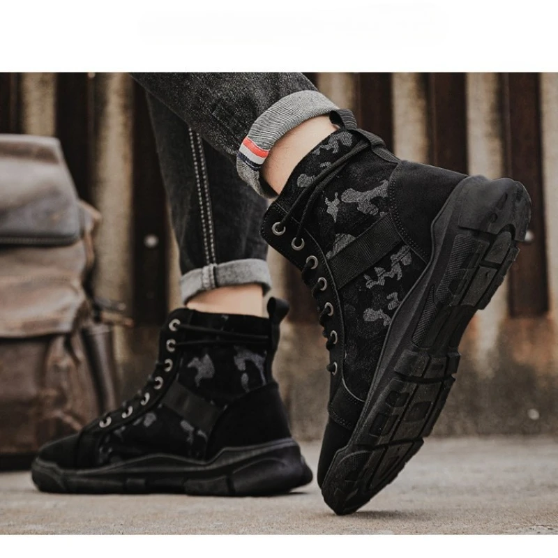 Military Boots for Men Autumn High Top Camouflage Desert Casual Flats Mens Boot Breathable Non Slip Work Shoes Zapatillas Hombre - view 5
