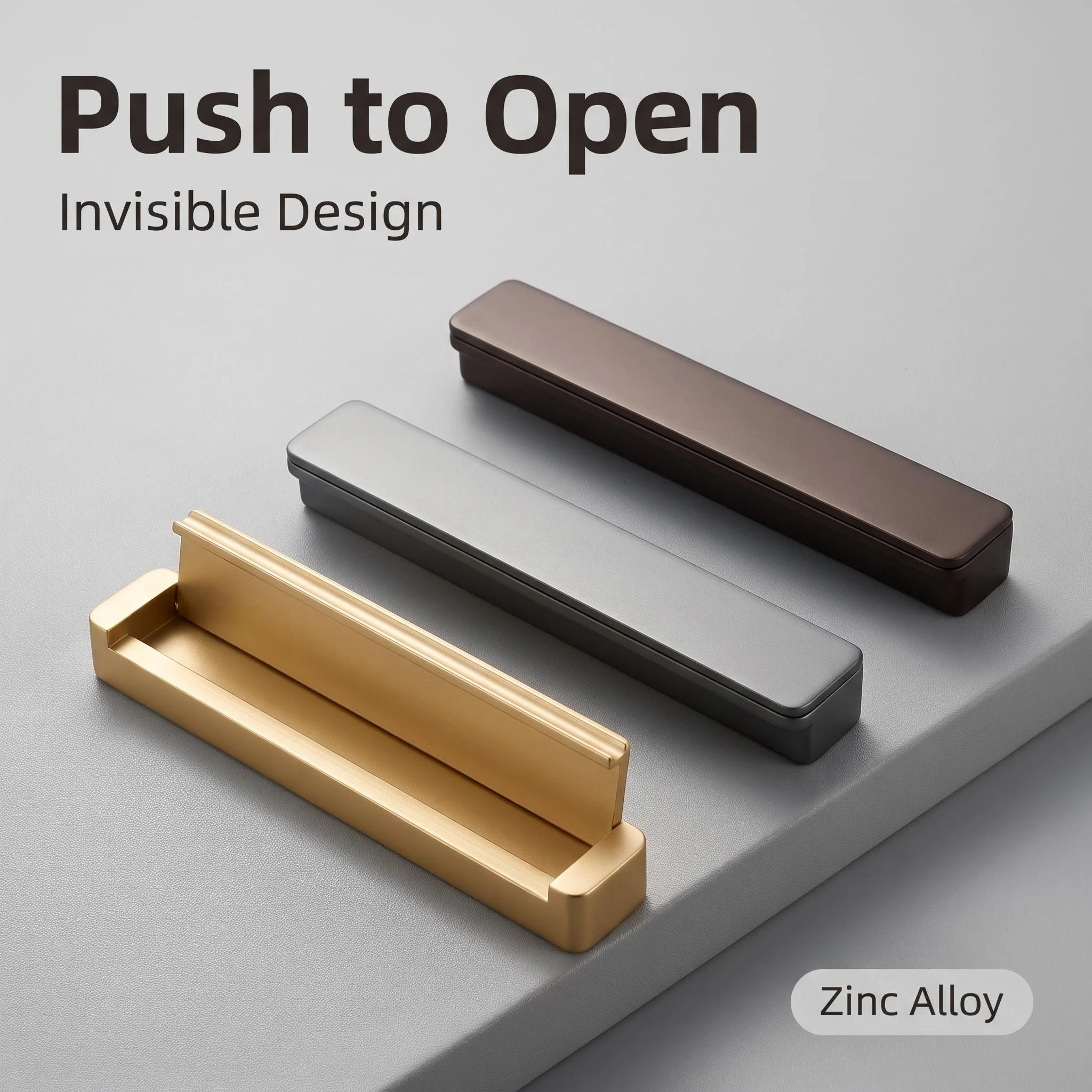 Zinc Alloy Recessed Push-to-Open Cabinet Hidden Long Handle, Matte Flush Pull for Wardrobe Bookcase Home Renovation