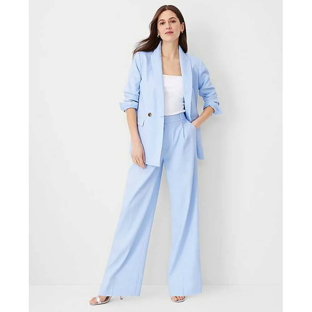 

Luxury Light Blue Women's Suits 1 Button Two Piece Jacket Pants Female Clothing Slim Fit Office Lady Fashion Chic Blazer Sets