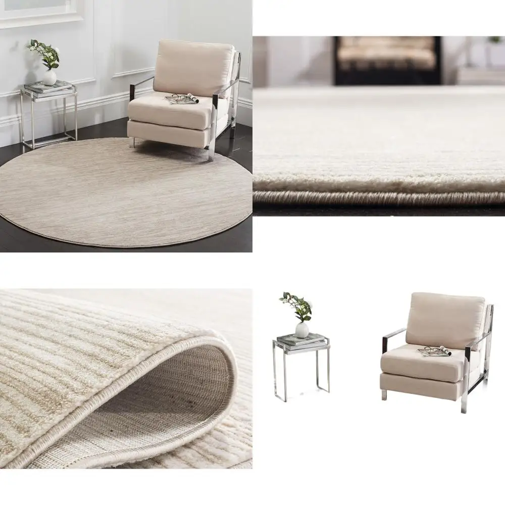 Cream 6'7 Ombre Round Rug - Non-Shedding, Easy Clean, Perfect for Living, Bedroom, Dining