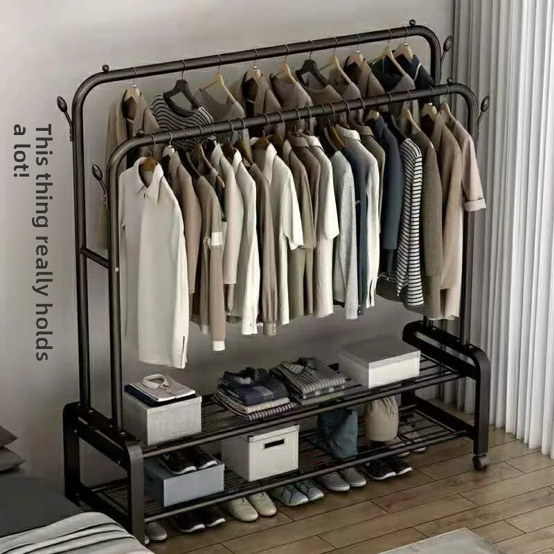 Standing Clothes Drying Rack Double Rod Indoor Balcony Dormitory Clothing Racks Coat Rack Garment Rack Clothing Rack Meuble