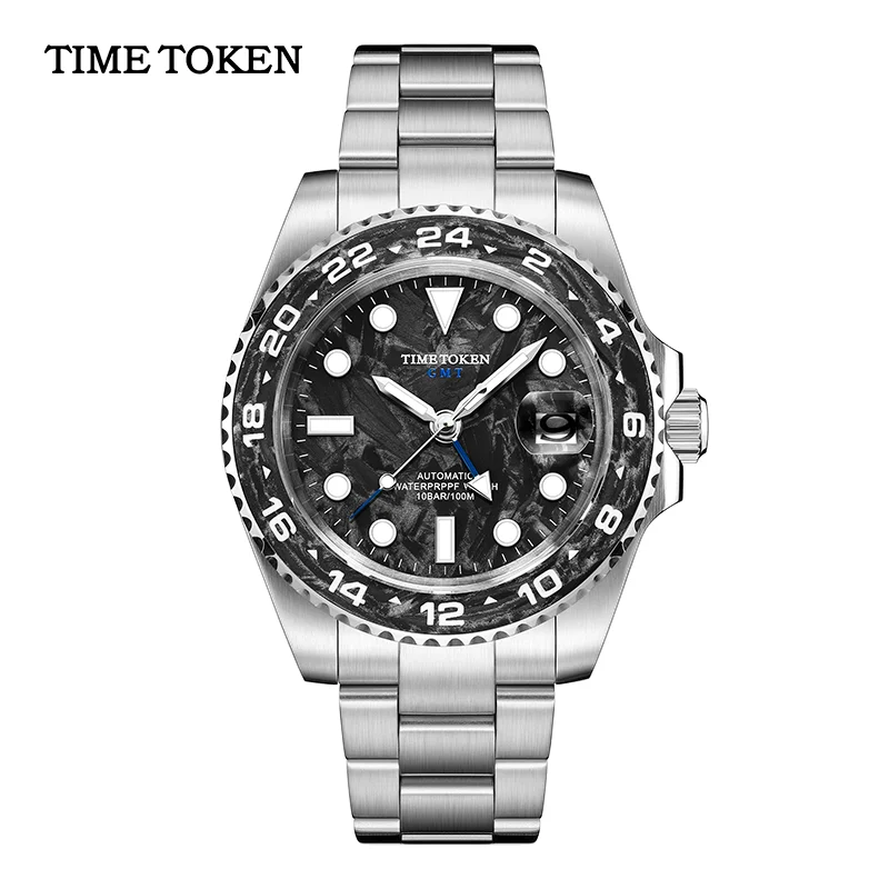 TIME TOKEN 2025 Luxury Divers Watch | 40mm Carbon Fiber Automatic Mens Watch – 100m Water Resistant