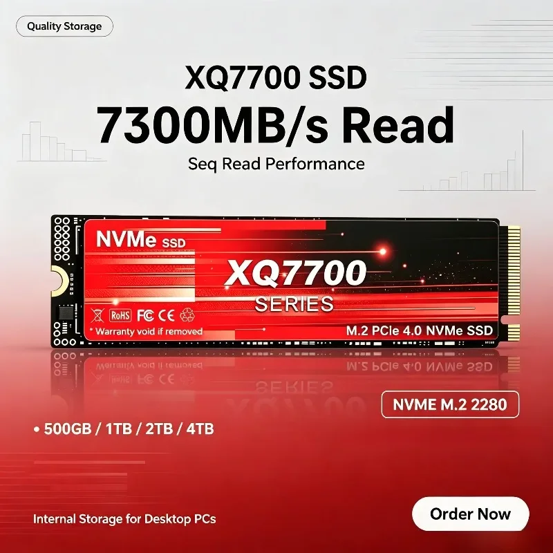 Original XQ7700 500GB/1TB/2TB/4TB PCIe 4.0 M.2 2280 NVMe SSD, 7300MB/s Seq Read, Internal Storage for Desktop Systems.