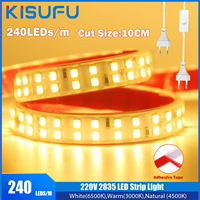 220V 2835 LED Strip Light with Switch/2Pin Wire/EU Plug Waterproof Flex Strip Light Super Bright 240Led 1M 10m 40m Adhesive Tape