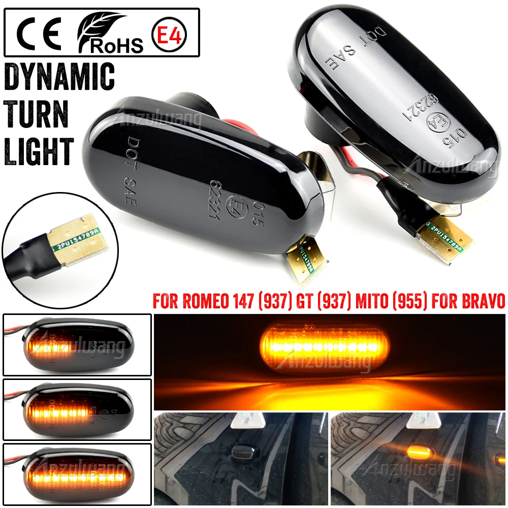 2XFor Alfa Romeo Mito 955 For Alfa Romeo Mito 147 GT 937 Fiat Bravo Dynamic LED Side Marker Light Arrow Turn Signal Blinker Lamp