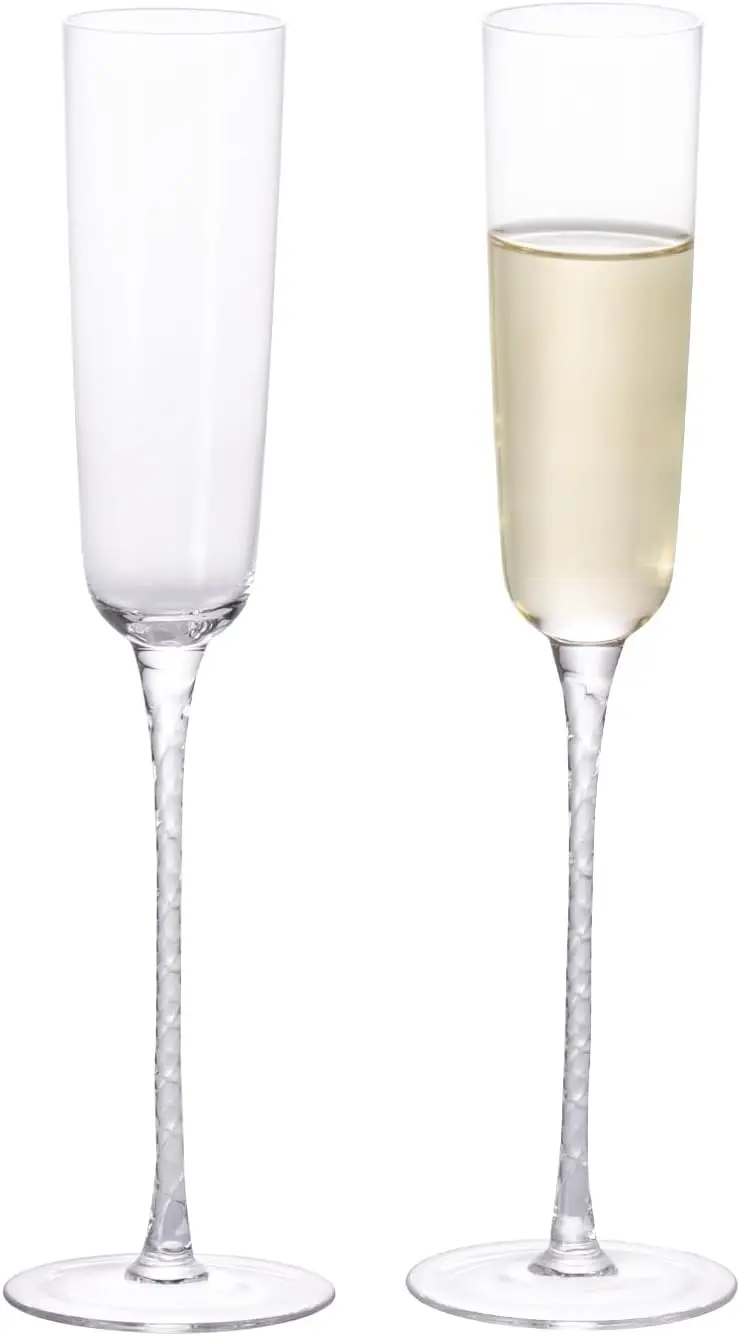 

Champagne Flutes 5oz Set of 2, Crystal Long-Stem Wine Glasses for Wedding, Party, Birthday