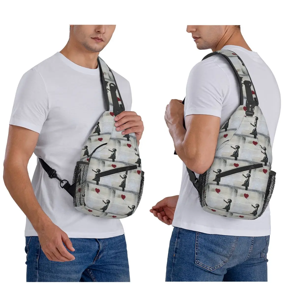 Banksy Girl With A Red Balloon Chest Bag Men Sling Crossbody Backpack Chest Bag Traveling Hiking Daypack Shoulder Bag