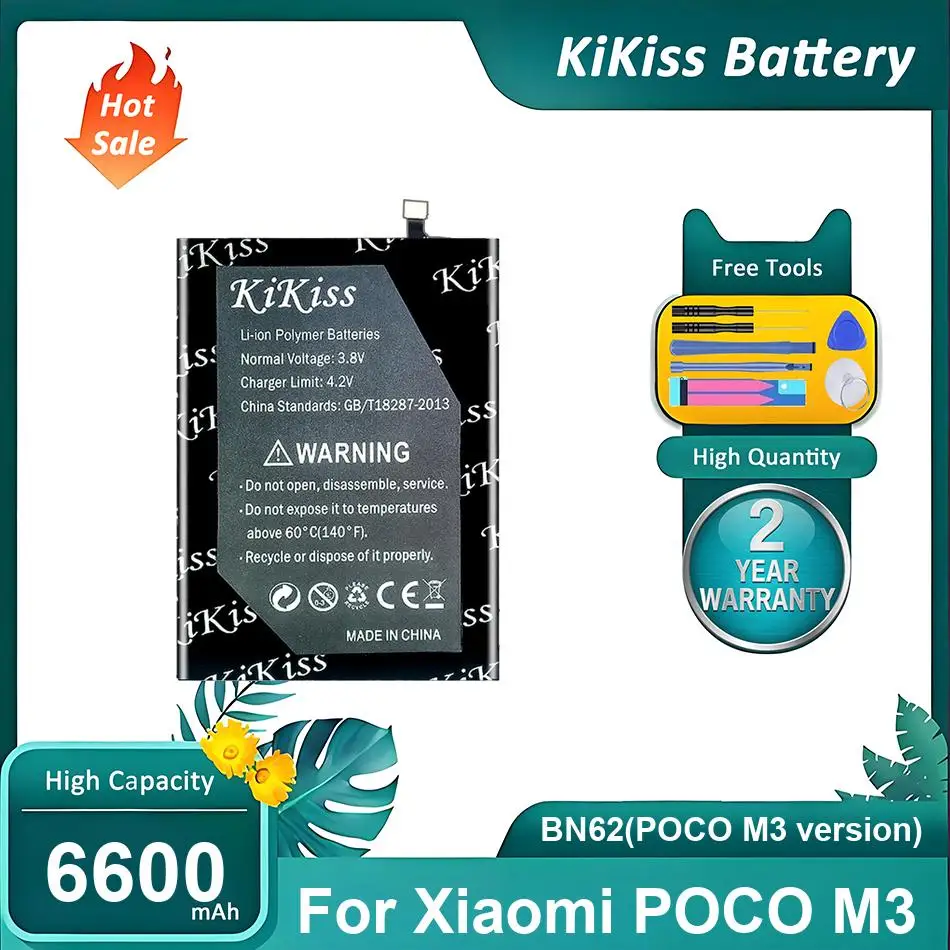 

KiKiss Battery For Xiaomi POCO M3,BN62(POCO M3 version),6600mAh