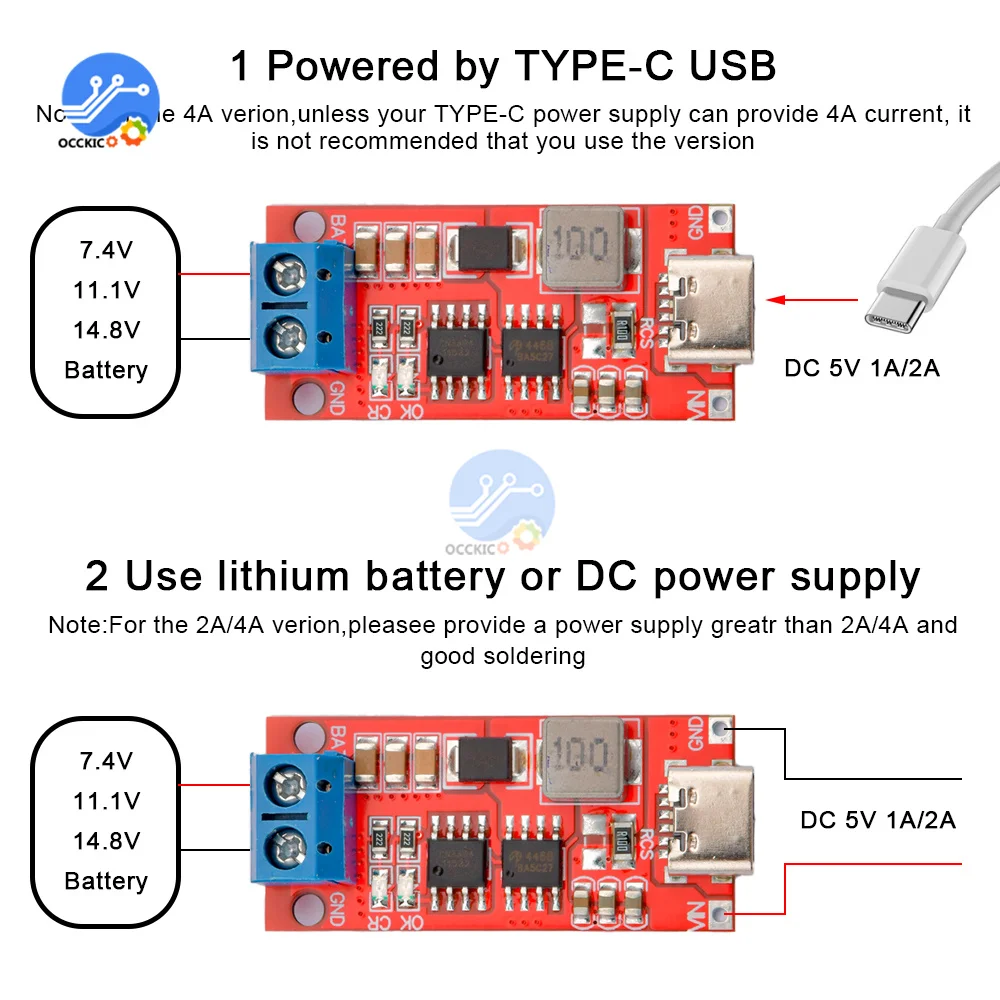 Type-C BMS 2S 3S 4S 1A 2A 4A 18650 Lithium Battery Charger Board With Terminal Step-up Boost Module For Li-Po Polymer Power Bank