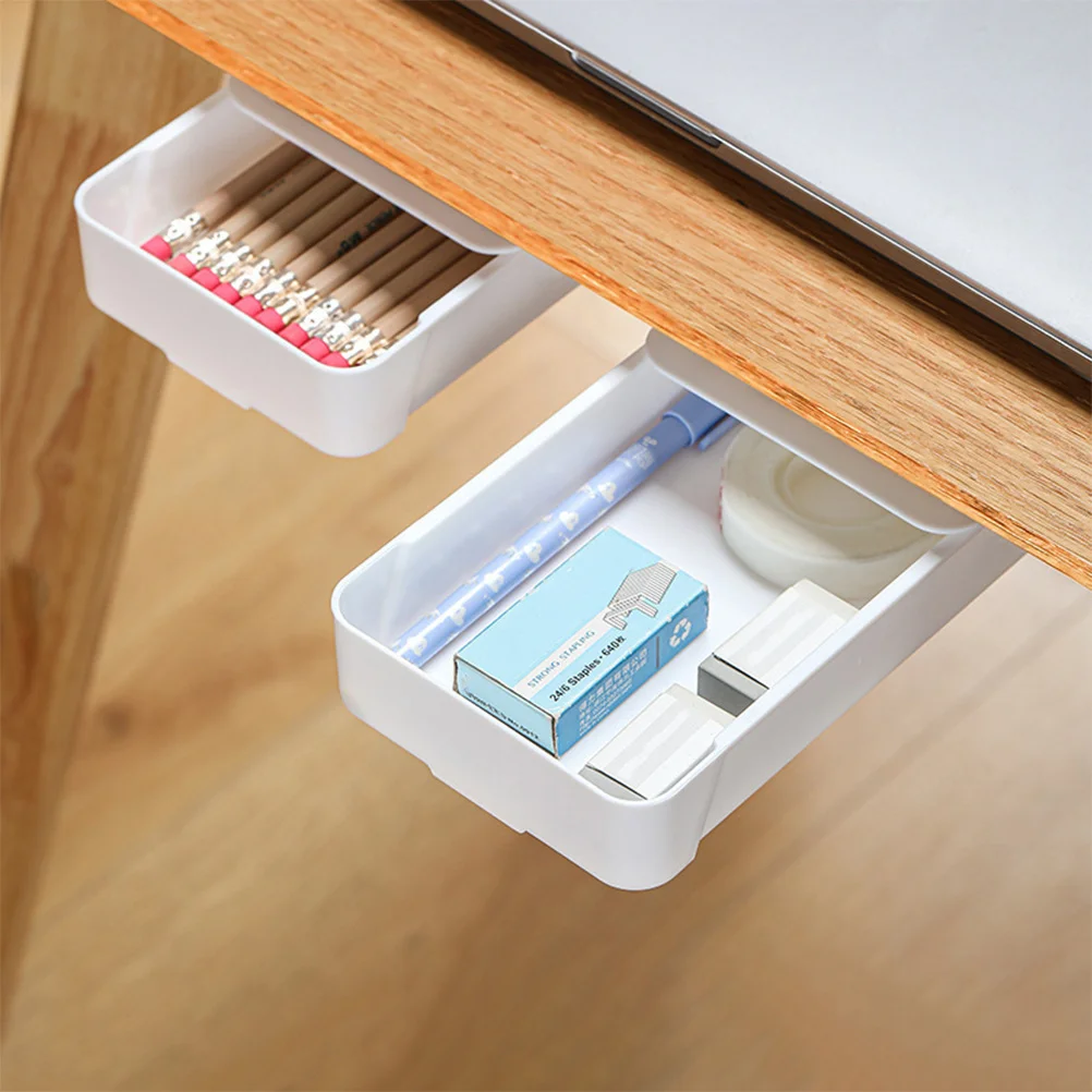 2pcs Storage Box Hidden Under Desk Organizer For Table Bottom Drawer Pen Holder Small Sundries Desktop Storage Solution