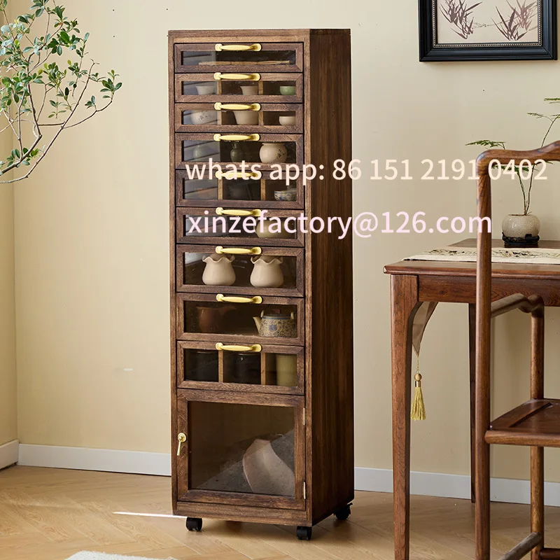 خزانة شاي من الخشب الصلب قابلة للتخصيص، طقم شاي لغرفة المعيشة، سوار أرضي، خزانة مجوهرات لتخزين Wenwan