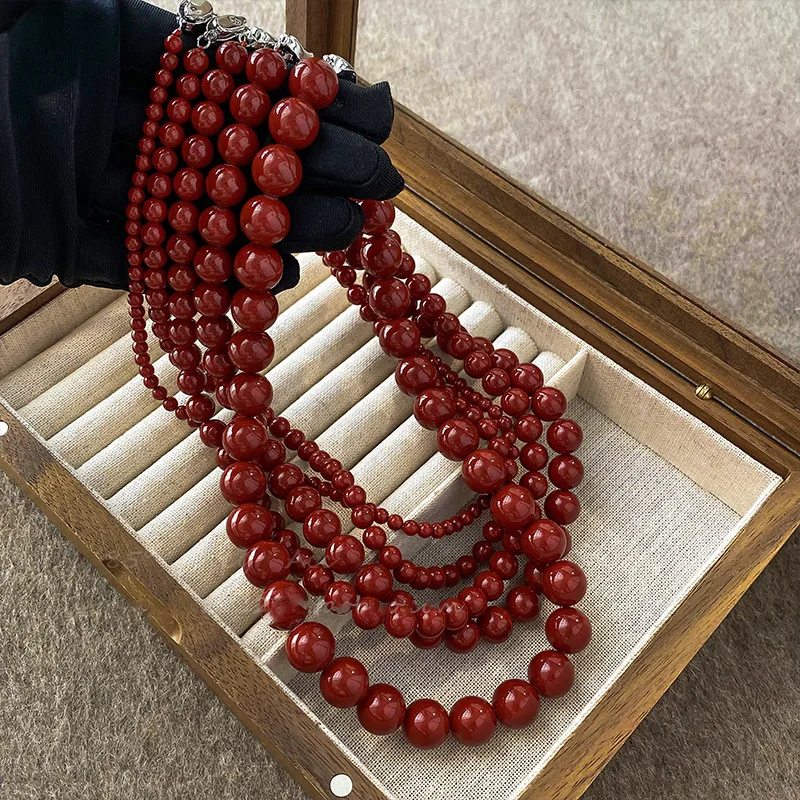 Minar Charming 4 6 8 10 12mm Round Glass Beads Strand Beaded Necklace for Women Silver Plated Ingot Clasp Chokers Pendientes