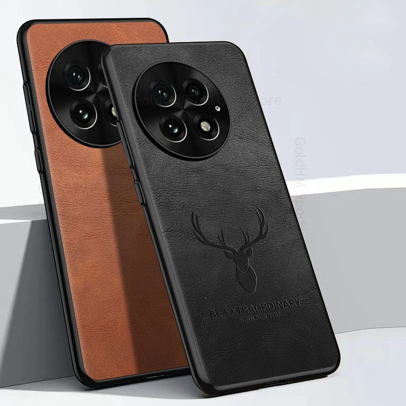 

For OnePlus 13 12 11 3D Cartoon Elk Deer Head Leather Phone Case For Oneplus Ace 3V 2 Pro Soft Bumper Protection hockproof Cover