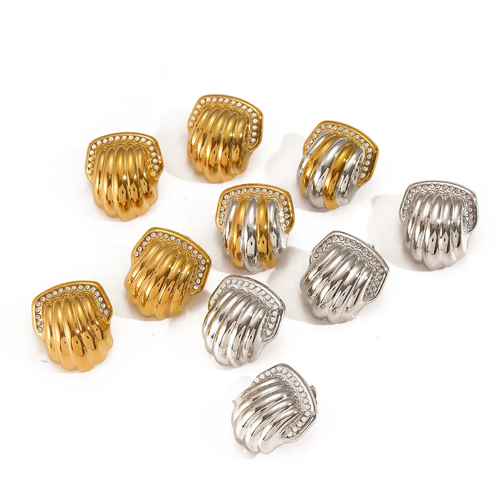 18K Goldfarbene Edelstahl-Ohrstecker mit Muschelmotiv, hochwertige, wasserdichte, romantische, schicke Schmuckstücke, Geschenk für Frauen – Detail 3