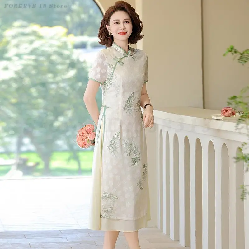 

Summer New Chinese Style Ao Dai Qipao Plus Size 5XL Oriental Hanfu Cheongsam Traditional Mandarin Collar Chinese Dress Gown