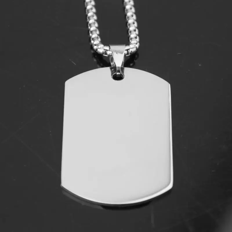 High Quality Titanium Steel Glossy Square Pendant Dog Tag Necklace Men\\\'s Punk Hip Hop Trend Jewelry