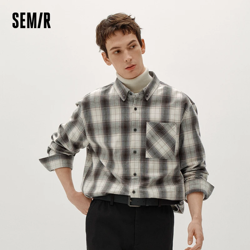 Semir Men Shirt Cotton Fabric Plaid Pattern Long Sleeve Layering Wear 2026 Winter Everyday Look Comfort Fit Casual Style