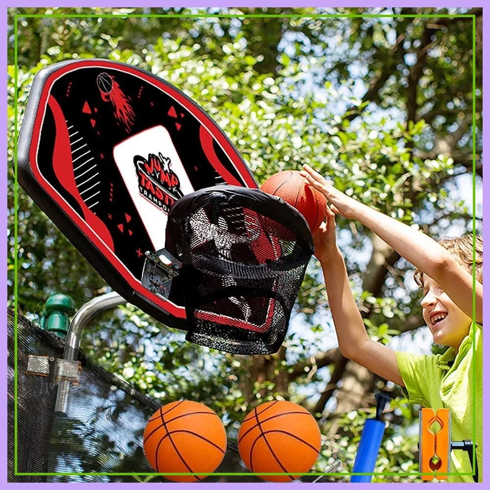 

Universal Trampoline Basketball Hoop for Straight & Curved Poles, Includes Mini Ball & Pump