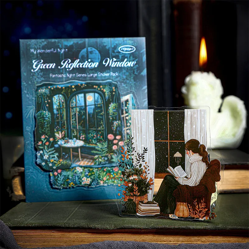 10 stuks pack PET Groot Formaat Nacht Sticker Pack Prachtige Nachtvormige Decoraties Briefpapier Leveringen Plakboek 156*110mm