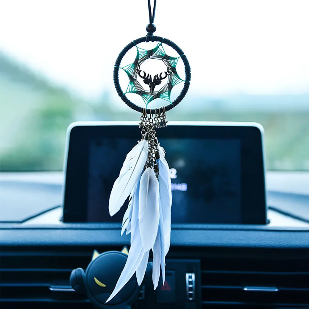 Mini Dream Catcher Car Pendant Accessories Interior For Girls Feather Mirror Hanging Pendant Home Decor Lucky Car Ornament Gifts