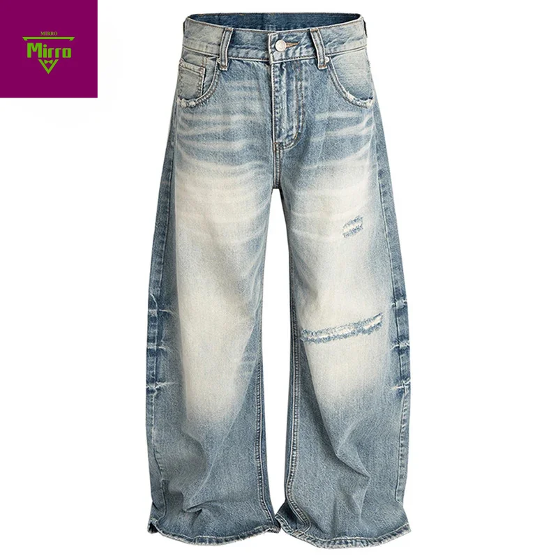 

Мужские винтажные мешковатые джинсы, синие свободные широкие джинсовые брюки, уличная одежда в стиле Харадзюку, большие рваные джинсы в стиле хип-хоп