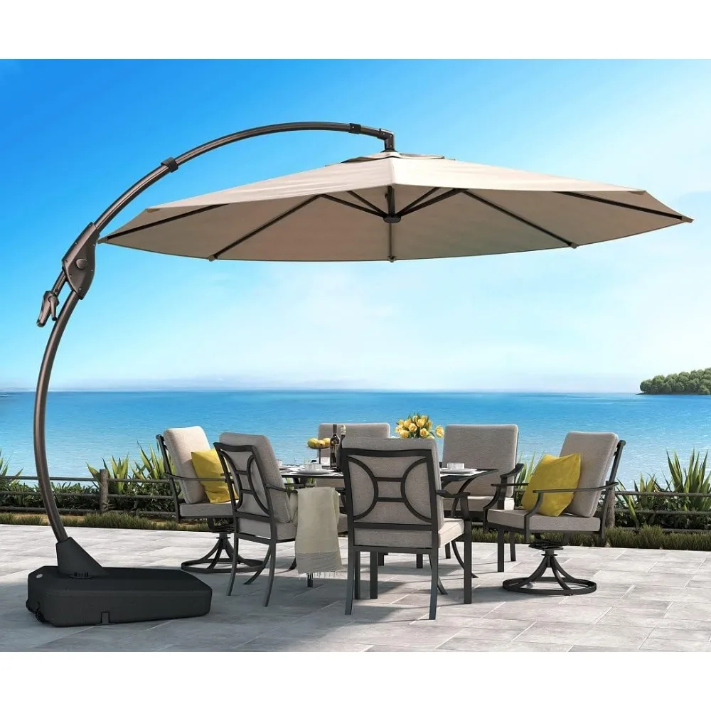 

12 FT Offset Round Umbrellas Outdoor, Aluminum Cantilever Patio Umbrella with Base for Pool Garden Backyard, Outdoor Umbrella