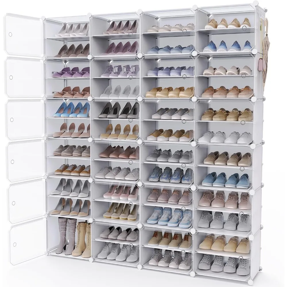 Large Portable Shoe Rack Organizer with Covers/Doors, 96 Pairs Stackable Shoe Storage Cabinet with Covers Doors